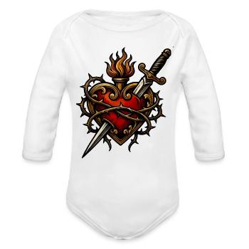 Sacred Heart Dagger Thorns Tattoo - Organic Long Sleeve Baby Bodysuit - white - Front