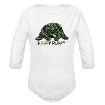 Happy puppy tm - Organic Long Sleeve Baby Bodysuit - white - Front