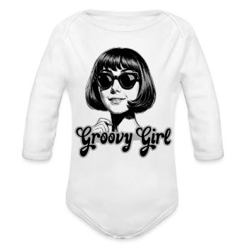 Groovy Girl - Retro 60s Mod Bob & Sunglasses - Organic Long Sleeve Baby Bodysuit - white - Front