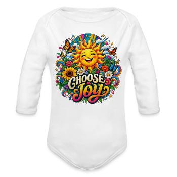 Choose Joy Sunflower Rainbow - Organic Long Sleeve Baby Bodysuit - white - Front