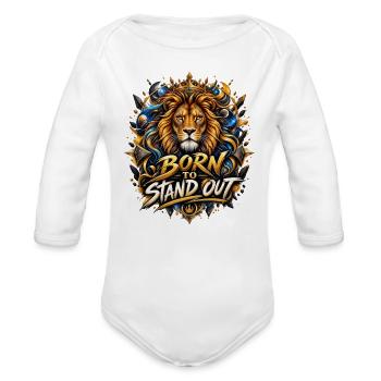 Born to Stand Out Lion Crown - Organic Long Sleeve Baby Bodysuit - white - Front