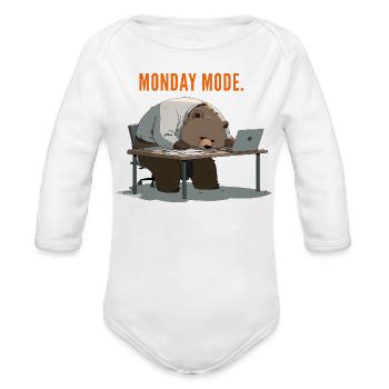 Tired bear slumped over a desk in full Monday Mode - Organic Long Sleeve Baby Bodysuit - white - Front
