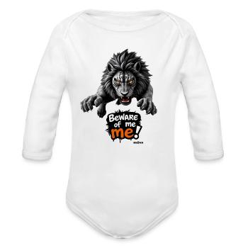 Beware of Me Lion  - Organic Long Sleeve Baby Bodysuit - white - Front