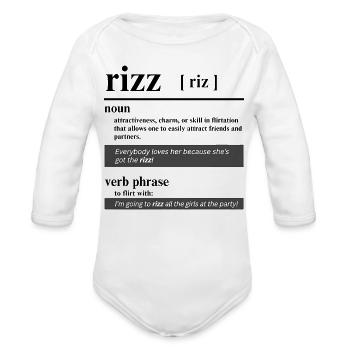Riz Charm Typography - Organic Long Sleeve Baby Bodysuit - white - Front
