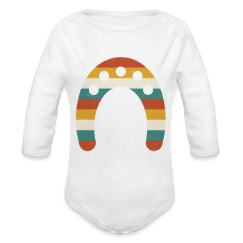 Horseshoe Retro Vintage Stripes Horse Riding Lucky - Organic Long Sleeve Baby Bodysuit - white - Front