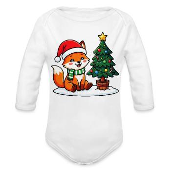 Cosy Fox Santa Scene - Organic Long Sleeve Baby Bodysuit - white - Front