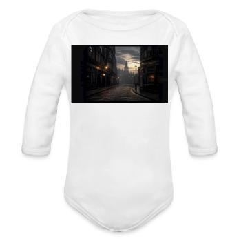 Mistlit London Alley at Dusk - Organic Long Sleeve Baby Bodysuit - white - Front