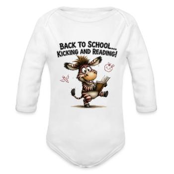 Funny_Striped_Equine_Reading_Vibe - Organic Long Sleeve Baby Bodysuit - white - Front