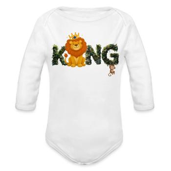 ​Cute Jungle King Lion with Playful Monkey Kids - Organic Long Sleeve Baby Bodysuit - white - Front