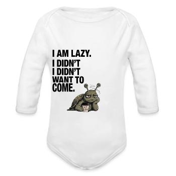 Not Today Lazy Turtle Meme - Organic Long Sleeve Baby Bodysuit - white - Front