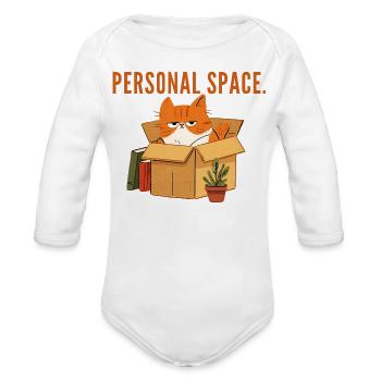 Personal Space Cat - Organic Long Sleeve Baby Bodysuit - white - Front