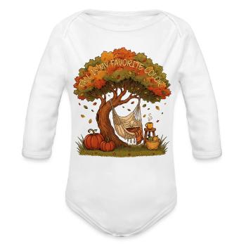 Fall is My Favorite Color Pumpkin Autumn Falling  - Organic Long Sleeve Baby Bodysuit - white - Front