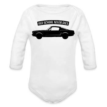 Old School Never Dies - Vintage Mustang Muscle Car - Organic Long Sleeve Baby Bodysuit - white - Front