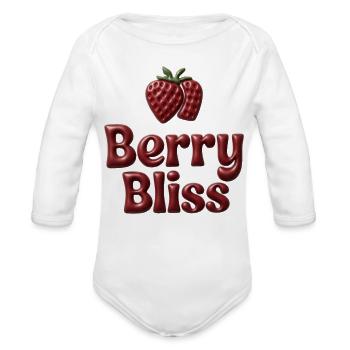 Berry Bliss Strawberry Script - Organic Long Sleeve Baby Bodysuit - white - Front