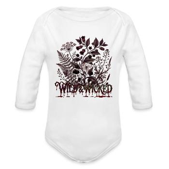 Wild and Wicked Dark Cottagecore Botanical - Organic Long Sleeve Baby Bodysuit - white - Front