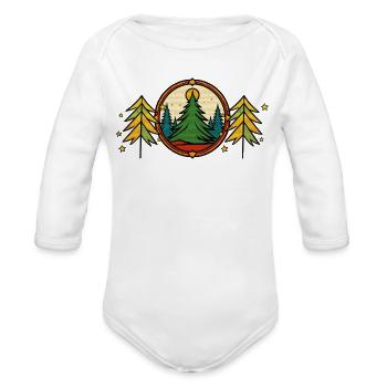 Forest Circle Night Sky Retro - Organic Long Sleeve Baby Bodysuit - white - Front