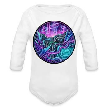 Neon Circuit Crystal Realm - Organic Long Sleeve Baby Bodysuit - white - Front