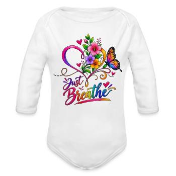 Just Breathe Floral Heart - Organic Long Sleeve Baby Bodysuit - white - Front