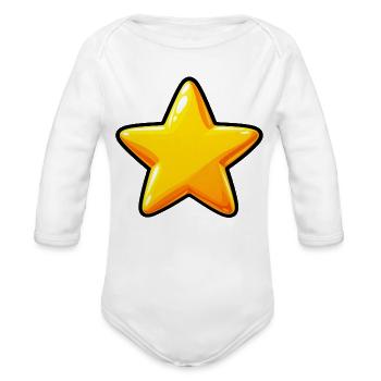 Glossy Golden Cartoon Star - Organic Long Sleeve Baby Bodysuit - white - Front