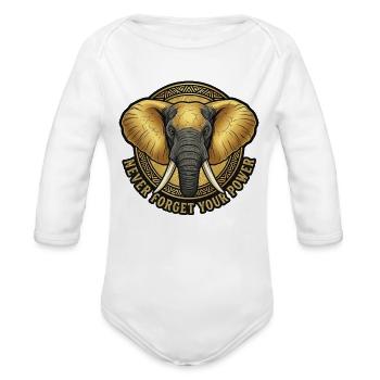Never Forget Your Power Elephant Emblem - Organic Long Sleeve Baby Bodysuit - white - Front