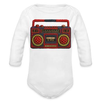 Berry Boombox in a fruity retro style - Organic Long Sleeve Baby Bodysuit - white - Front