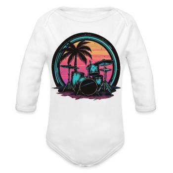 Trap Set Graphic - Organic Long Sleeve Baby Bodysuit - white - Front