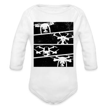 Retro Drone - Drones Racing Quadcopter Drone Pilot - Organic Long Sleeve Baby Bodysuit - white - Front