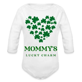 Mommy s Lucky Charm - Organic Long Sleeve Baby Bodysuit - white - Front