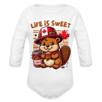 Maple Syrup. Life is sweet - Organic Long Sleeve Baby Bodysuit - white - Front