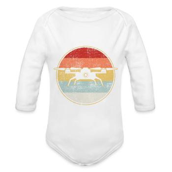 Retro Vintage Drone Drones Droning - Organic Long Sleeve Baby Bodysuit - white - Front
