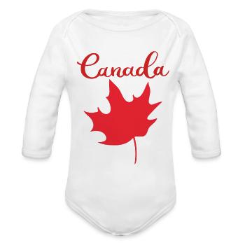 Maple leave Canada day - Organic Long Sleeve Baby Bodysuit - white - Front