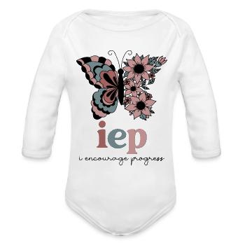 I Encourage Progress Neurodiversity Awareness - Organic Long Sleeve Baby Bodysuit - white - Front