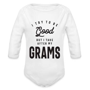Grandma's Influence - Grams - Organic Long Sleeve Baby Bodysuit - white - Front