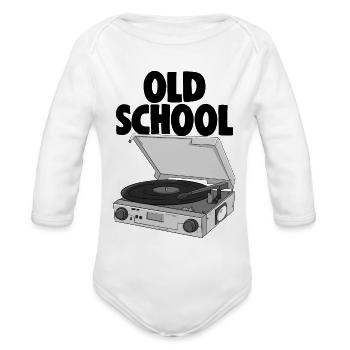 Old School Vinyl - Organic Long Sleeve Baby Bodysuit - white - Front