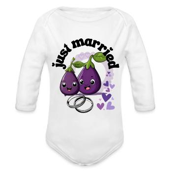 just married - Organic Long Sleeve Baby Bodysuit - white - Front