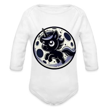 Enchanted Midnight Unicorn - Magical Moonlight Art - Organic Long Sleeve Baby Bodysuit - white - Front