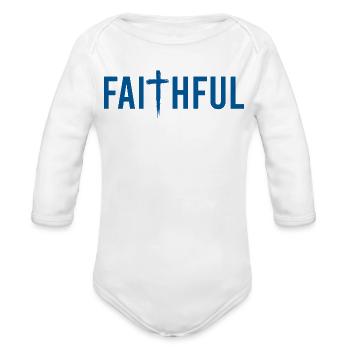 Fidèle chrétien Croix Pinceau Trait de Fusée Faith Tee - Cache-couche à manches longues bio - blanc - Devant