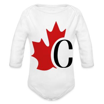 Canada Maple Leaf with C - Organic Long Sleeve Baby Bodysuit - white - Front