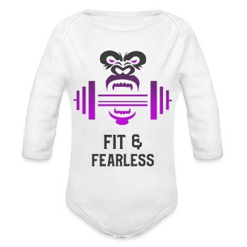 Fit & Fearless Fitness - Organic Long Sleeve Baby Bodysuit - white - Front