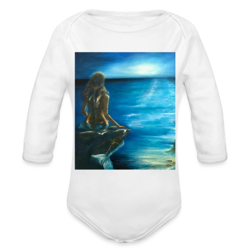 Mermaid over looking the sea - Organic Long Sleeve Baby Bodysuit