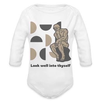 Look Well Into Thyself Thinking Man - Organic Long Sleeve Baby Bodysuit - white - Front
