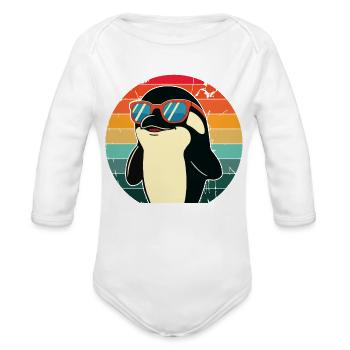 Penguin in Sunset Sunglasses - Organic Long Sleeve Baby Bodysuit - white - Front