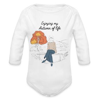 Autumn of Life Woman Sitting On Bench - Organic Long Sleeve Baby Bodysuit - white - Front