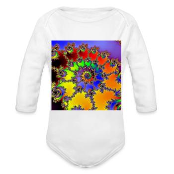 Colorful Julia Set Fractal Spiral - Organic Long Sleeve Baby Bodysuit - white - Front