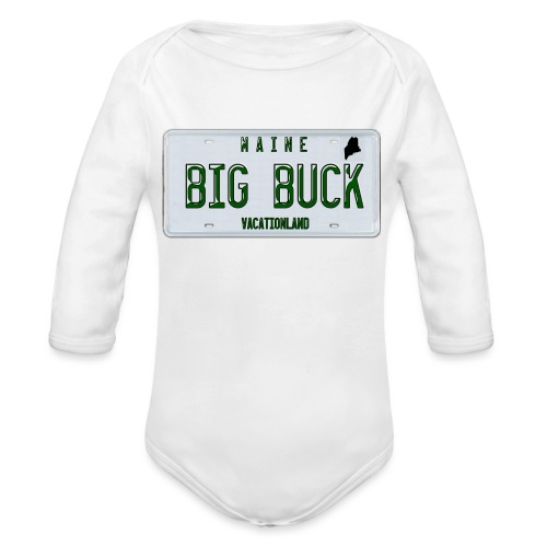 Maine LICENSE PLATE Big Buck Camo - Organic Long Sleeve Baby Bodysuit