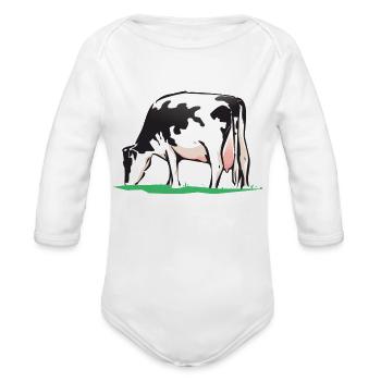 Cow Eating Grass - Organic Long Sleeve Baby Bodysuit - white - Front