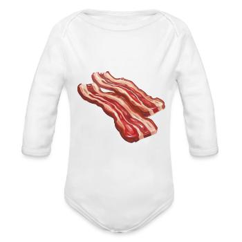 Delicious Bacon Strips Illustration - Organic Long Sleeve Baby Bodysuit - white - Front