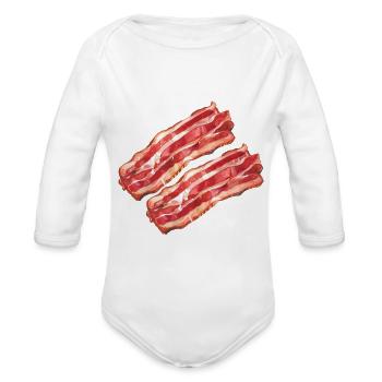 Illustrated Bacon Strips - Organic Long Sleeve Baby Bodysuit - white - Front