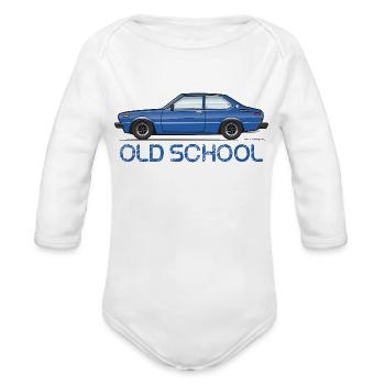 Blue Old School - Organic Long Sleeve Baby Bodysuit - white - Front