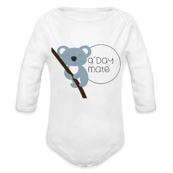 Cadeau de kangourou mate australien doux de koala d'ours - Cache-couche à manches longues bio - blanc - Devant